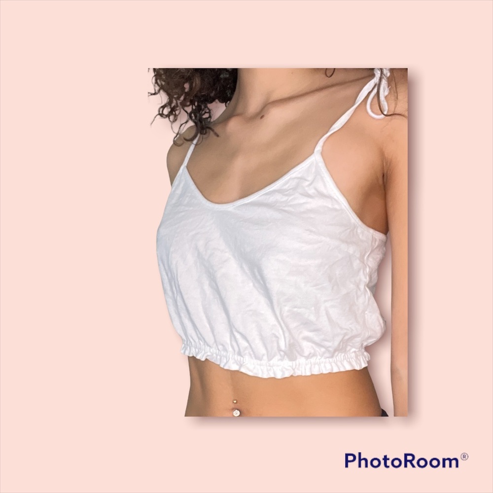 white crop top with adjustable tie straps
